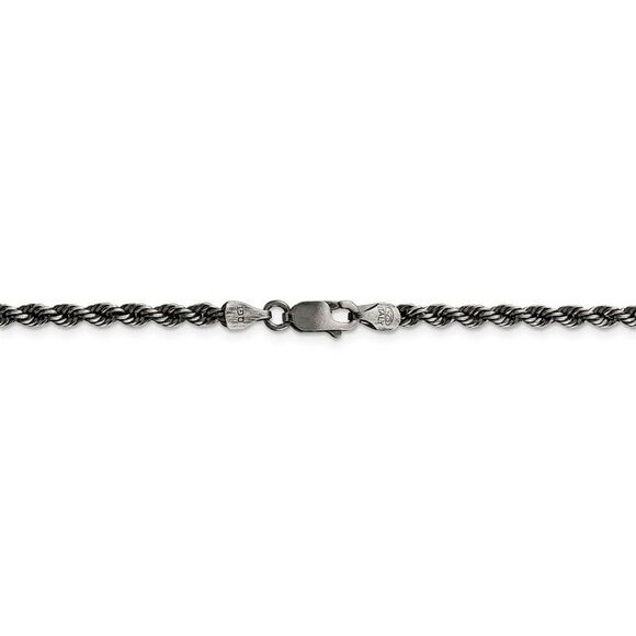3mm Sterling Silver & Black Plated Solid Rope Chain Necklace, 24 Inch - Picture 4 of 8